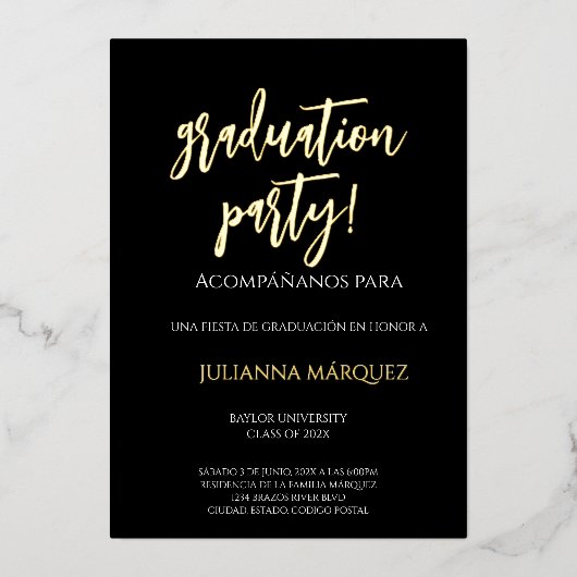 Invitation En Aluminium Invitación de foil para graduación (Recto)