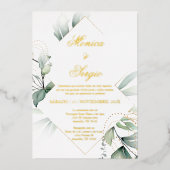 Invitation En Aluminium Invitación elegante feuille or para boda (Recto)