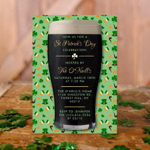 Invitation En Aluminium Irish Guinness Verre Saint Patrick Party Réel