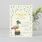 Invitation En Aluminium Irish Shamrock Flamingo St Patrick's Day Party (Debout devant)
