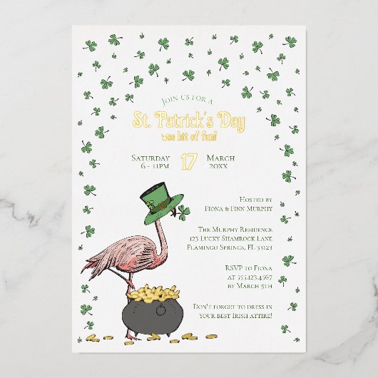 Invitation En Aluminium Irish Shamrock Flamingo St Patrick's Day Party (Recto)