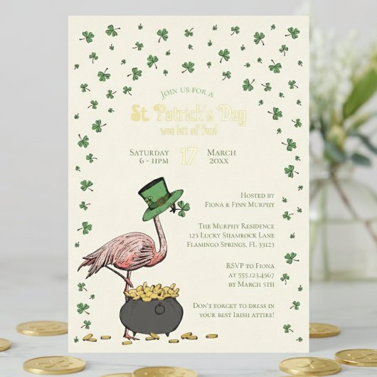Invitation En Aluminium Irish Shamrock Flamingo St Patrick's Day Party