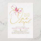 Invitation En Aluminium Isn't She Onederful Pink Bow Elegant 1st Birthday (Recto)