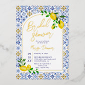 Invitation En Aluminium Italien carrelage bleu aquarelle citron nuptiale (Recto)
