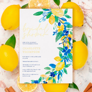 Invitation En Aluminium Italien citron bleu floral script nuptiale
