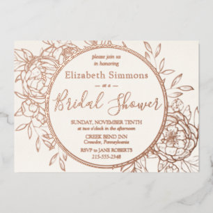 Invitation En Aluminium Ivoire & Rose Gold Moderne Peony Fête des mariées