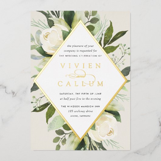 Invitation En Aluminium Ivory Bloom | Mariage de cadre fleuri géométrique (Recto)