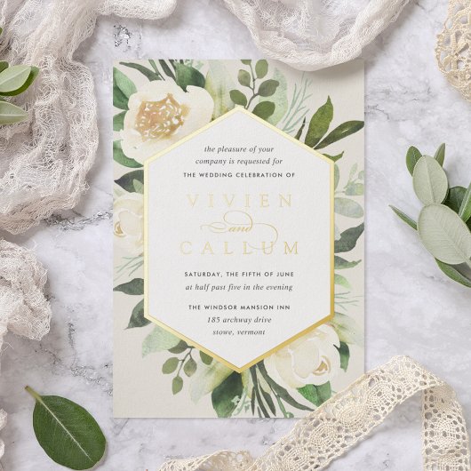 Invitation En Aluminium Ivory Bloom | Mariage de cadre fleuri géométrique