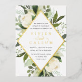 Invitation En Aluminium Ivory Bloom | Mariage de cadre fleuri géométrique (Recto)