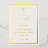Invitation En Aluminium Ivory gold modern monogram luxury wedding (Recto)