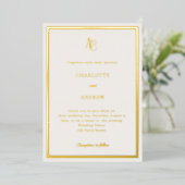 Invitation En Aluminium Ivory gold modern monogram luxury wedding (Debout devant)