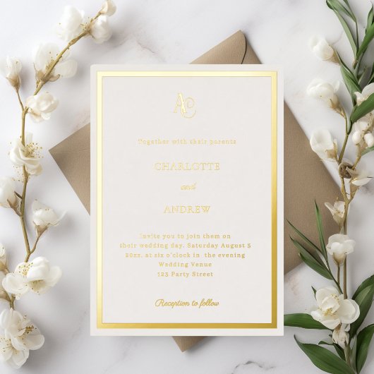 Invitation En Aluminium Ivory gold modern monogram luxury wedding