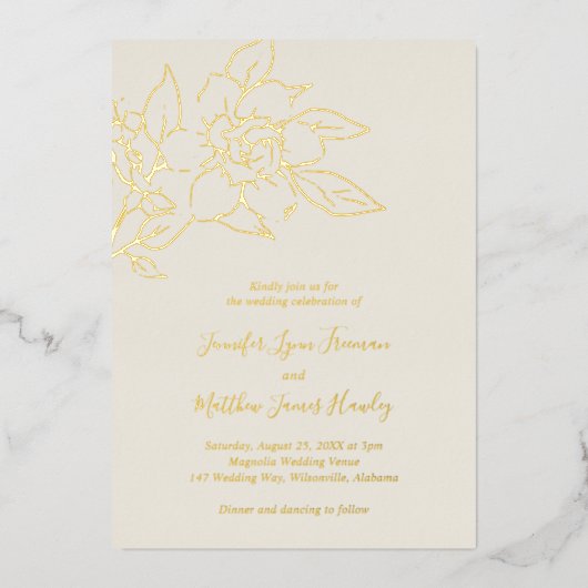Invitation En Aluminium Ivory Line Art Floral Mariage élégant (Recto)