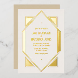 Invitation En Aluminium Ivory Pearl & Gold Gatsby Mariage Art Déco