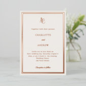 Invitation En Aluminium Ivory rose gold modern monogram luxury wedding (Debout devant)