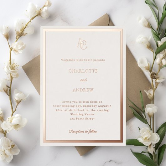 Invitation En Aluminium Ivory rose gold modern monogram luxury wedding