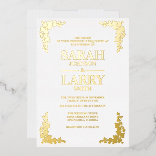 Invitation En Aluminium Ivy Elegant Gold Mariage traditionnel (Enveloppe)