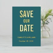 Invitation En Aluminium Jade Photo Overlay Enregistrer La Date Gold (Debout devant)