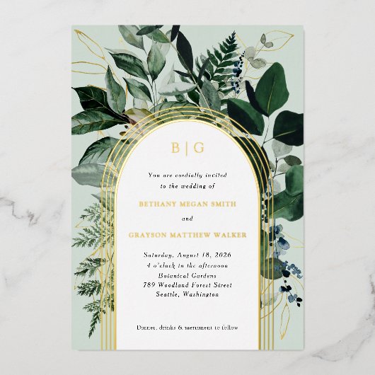Invitation En Aluminium Jardin botanique moderne arqué mariage (Recto)