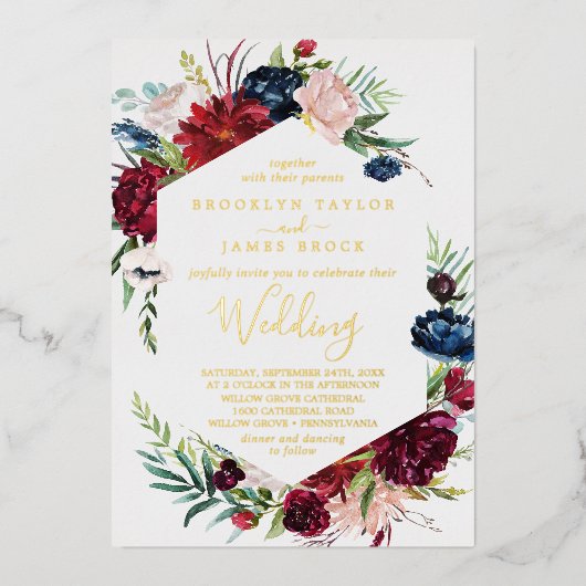 Invitation En Aluminium Jardin d'automne | Pile d'or tout en un Mariage (Recto)