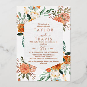Invitation En Aluminium Jardin d'automne Rose Or Feuille Tout-En-Un Mariag