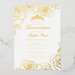 Invitation En Aluminium Jardin de Rose d'or blanc Quinceanera