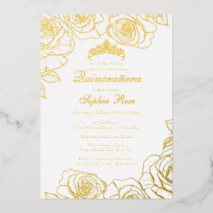 Invitation En Aluminium Jardin de Rose d'or blanc Quinceanera