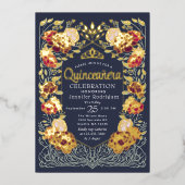 Invitation En Aluminium Jardin enchanté bleu Quinceanera Florale (Recto)