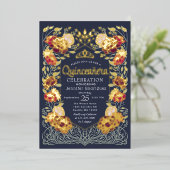 Invitation En Aluminium Jardin enchanté bleu Quinceanera Florale (Debout devant)