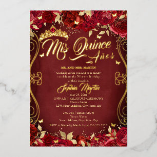 Invitation En Aluminium Jardin Floral Rouleau Rouge Mis Quince Quinceanera