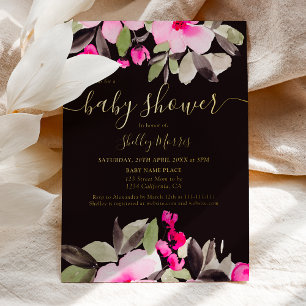 Invitation En Aluminium Jardin joli baby shower d'aquarelle fleurie rose