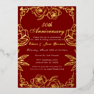 Invitation En Aluminium Jardin Rose d'or blanc 50e anniversaire de Mariage