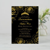 Invitation En Aluminium Jardin Rose en or noir Quinceanera (Debout devant)