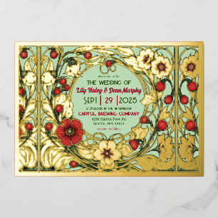 Invitation En Aluminium Jardin vintage Art Nouveau Or