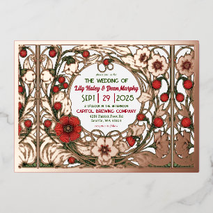Invitation En Aluminium Jardin vintage Art Nouveau Rose Or