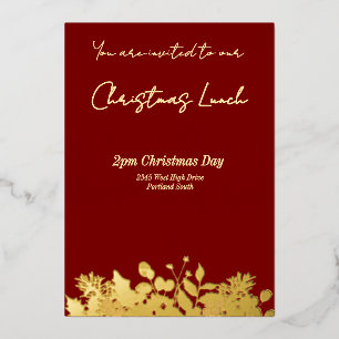 Invitation En Aluminium Jaune Beurre et Rouge Profond Floral Joyeux Noël
