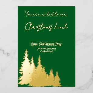 Invitation En Aluminium Jaune Beurre & Pins Profond Vert Joyeux Noël