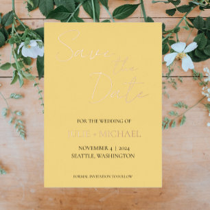 Invitation En Aluminium Jaune Beurre Simple Mariage Enregistrer la Date