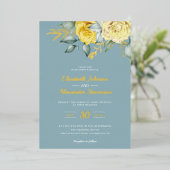 Invitation En Aluminium Jaune fleurie classe verdure bleu poussiéreux mari (Debout devant)