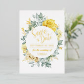Invitation En Aluminium Jaune floral élégant botanique mariage Sauvegarder (Debout devant)