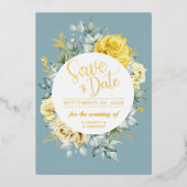 Invitation En Aluminium Jaune floral élégant mariage bleu poussiéreux Date (Recto)