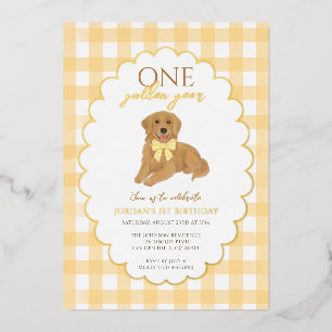 Invitation En Aluminium Jaune Golden Retriever Puppy Pawty 1er anniversair