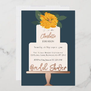 Invitation En Aluminium Jaune Moderne Gâteau Floral Lavage Bride Or