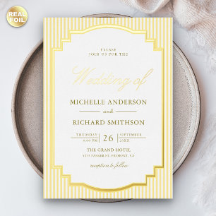 Invitation En Aluminium Jaune rayé classique Photo Mariage Or