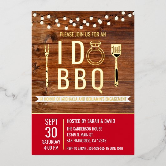 Invitation En Aluminium Je fais BBQ Rustic Engagement Partie Couples Douch (Recto)