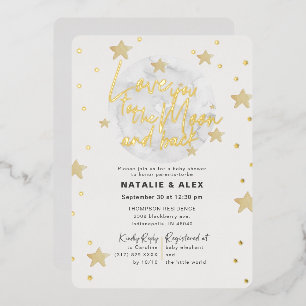 Invitation En Aluminium Je t'aime Lune & Retour Neutre Baby Shower