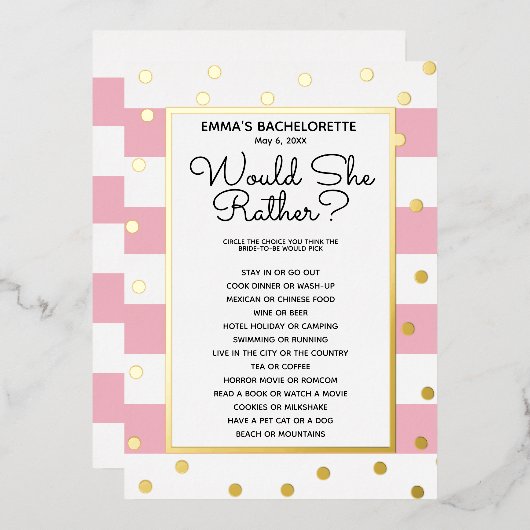 Invitation En Aluminium Jeu De Fête De Bachelorette - Est-Ce Qu'Elle Préfé (Recto/Verso)