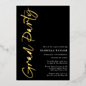 Invitation En Aluminium Jeu de graduation Black Gold Script moderne (Recto)