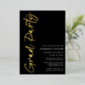Invitation En Aluminium Jeu de graduation Black Gold Script moderne (Debout devant)