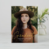 Invitation En Aluminium Jeu de graduation de la photo de Script Gold moder (Debout devant)